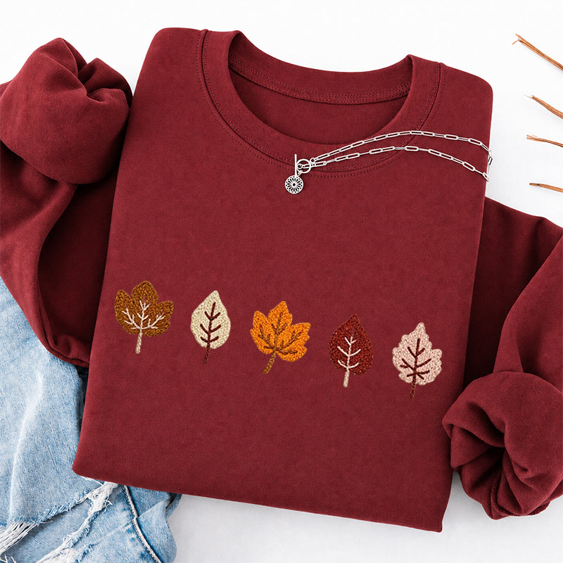 Embroidered Fall Leaves Classic Crewneck Sweatshirt