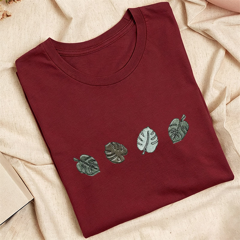 Embroidered Monstera Plant Classic Adult Unisex Crew Neck T-Shirt