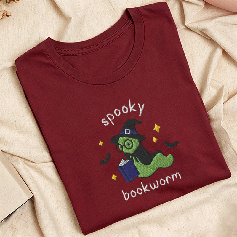 Embroidered Spooky Bookworm Classic Adult Unisex Crew Neck T-Shirt