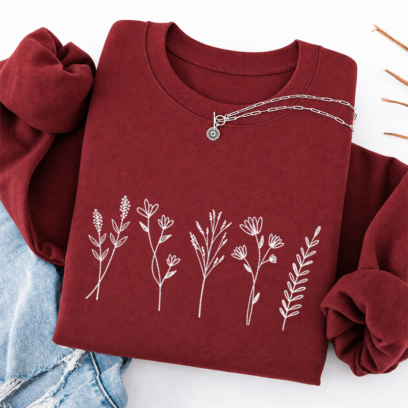 Embroidered Cute Wildflower Classic Crewneck Sweatshirt