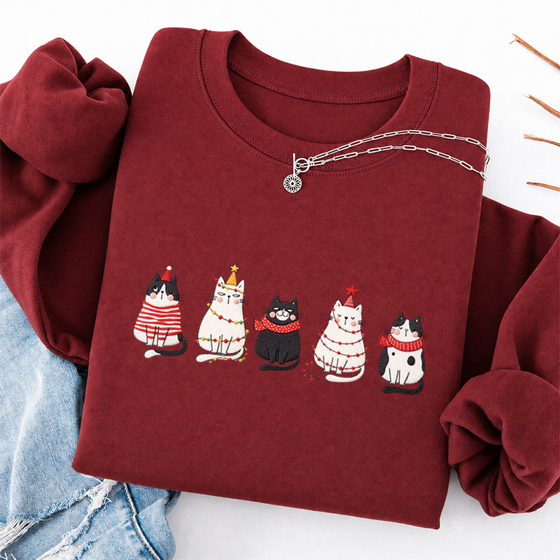 Embroidered Cute Cat Christmas Classic Crewneck Sweatshirt