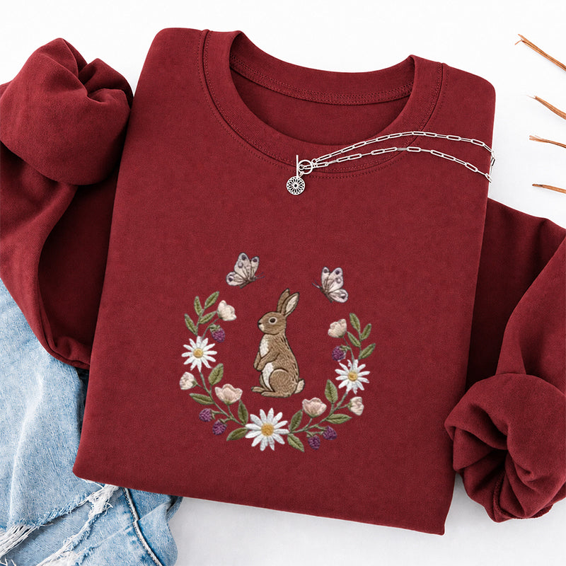 Embroidered Bunny Flower Classic Crewneck Sweatshirt