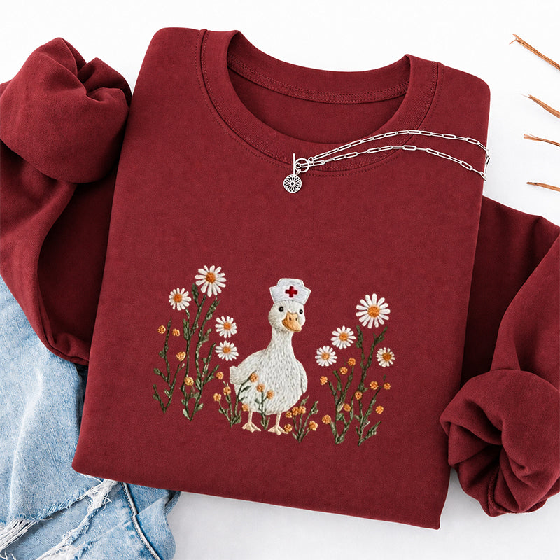 Embroidered Daisy Nurse Goose Classic Crewneck Sweatshirt