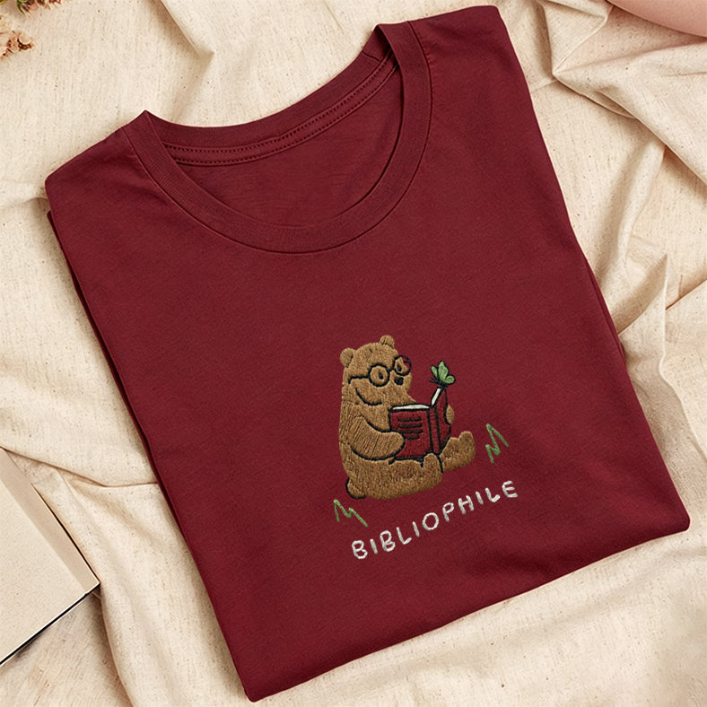 Embroidered Reading Bear Classic Adult Unisex Crew Neck T-Shirt