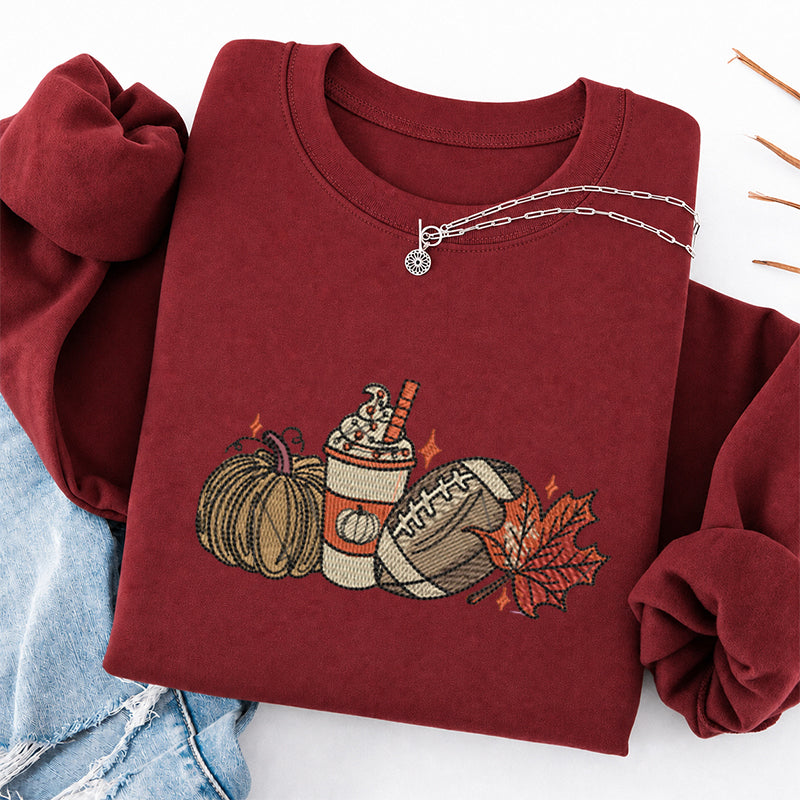 Embroidered Autumn Pumpkin Rugby Classic Crewneck Sweatshirt
