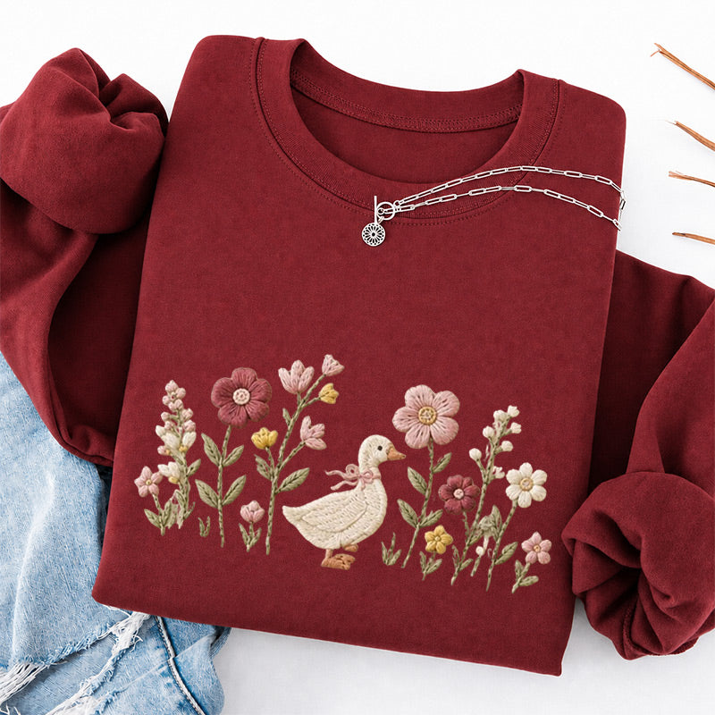 Embroidered Silly Goose Wildflower Classic Crewneck Sweatshirt