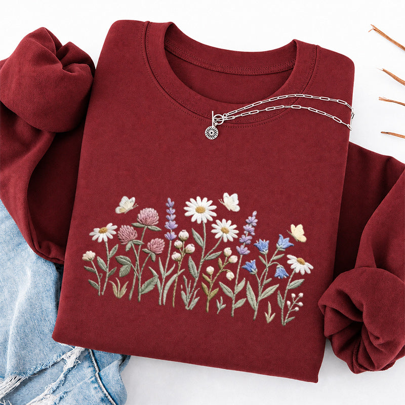 Embroidered Wildflower Classic Crewneck Sweatshirt