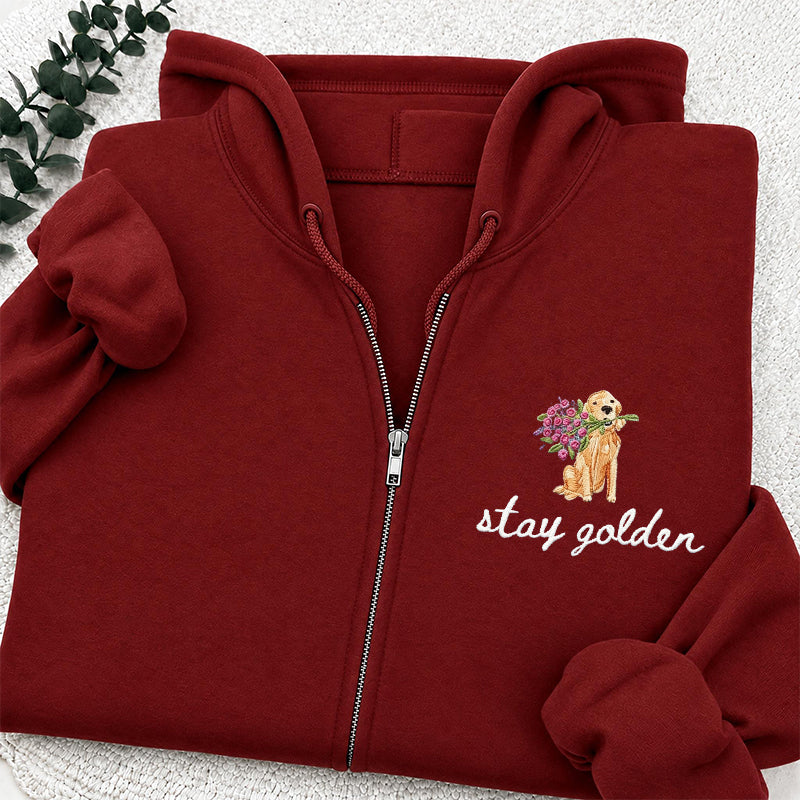 Embroidered Stay Golden Classic Adult Unisex Full Zip Hoodie