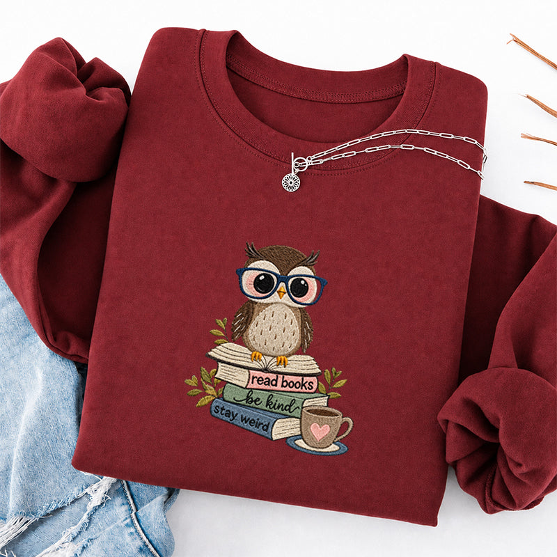 Embroidered Read Books Be Kind Owl Classic Crewneck Sweatshirt