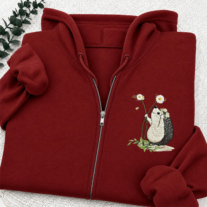 Embroidered hedgehog Daisy Classic Adult Unisex Full Zip Hoodie