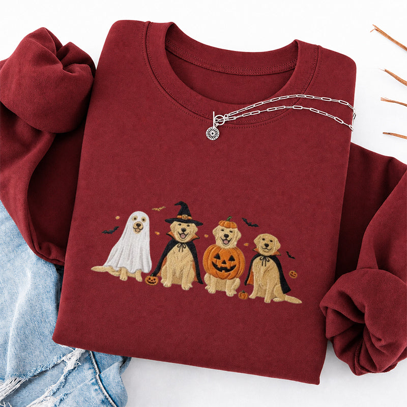 Embroidered Halloween Golden Retriever Classic Crewneck Sweatshirt
