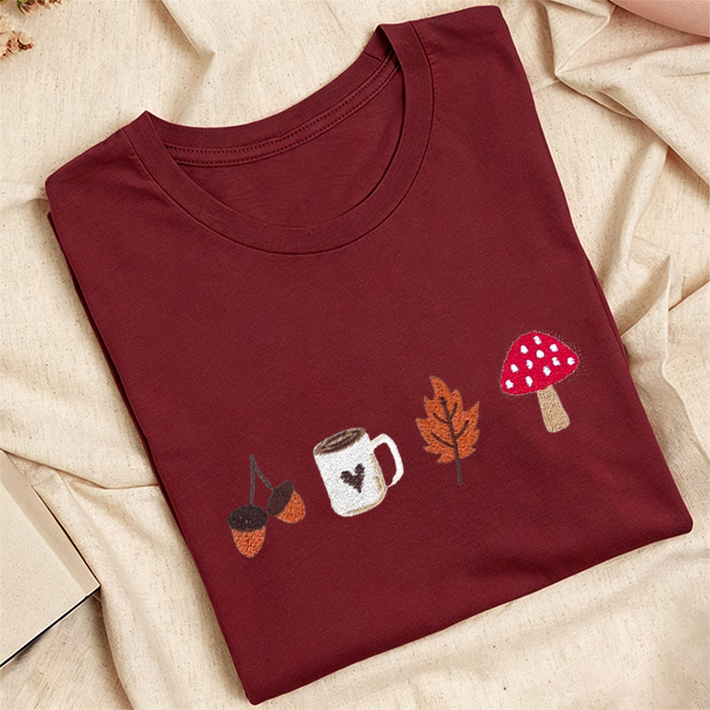 Embroidered Cozy Autumn Classic Adult Unisex Crew Neck T-Shirt