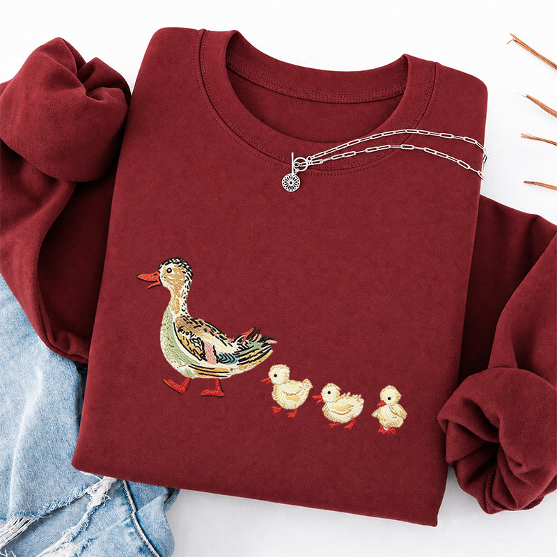 Embroidered Art Mama Duck And Ducklings Classic Crewneck Sweatshirt