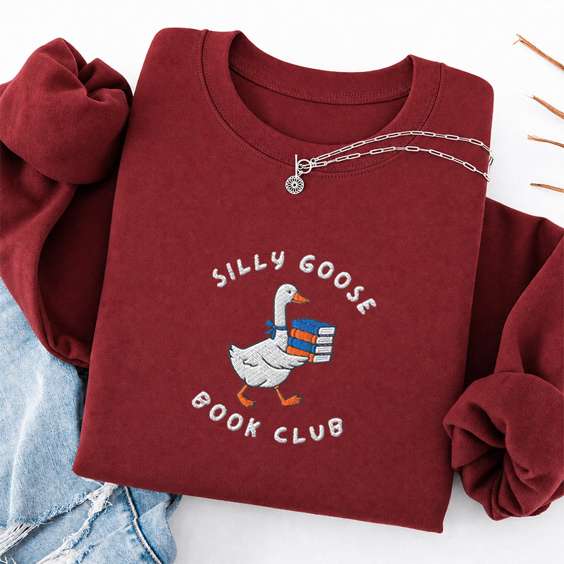 Embroidered Silly Goose Book Club Classic Crewneck Sweatshirt