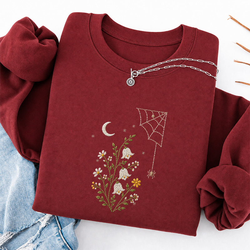 Embroidered Floral Spider Web Classic Crewneck Sweatshirt