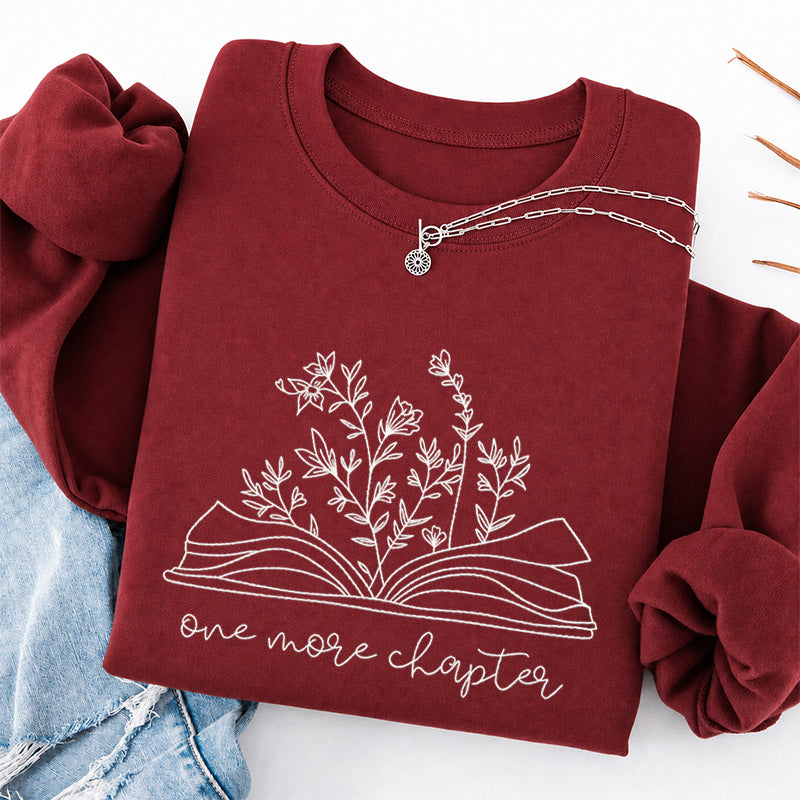 Embroidered One More Chapter Floral Book Classic Crewneck Sweatshirt