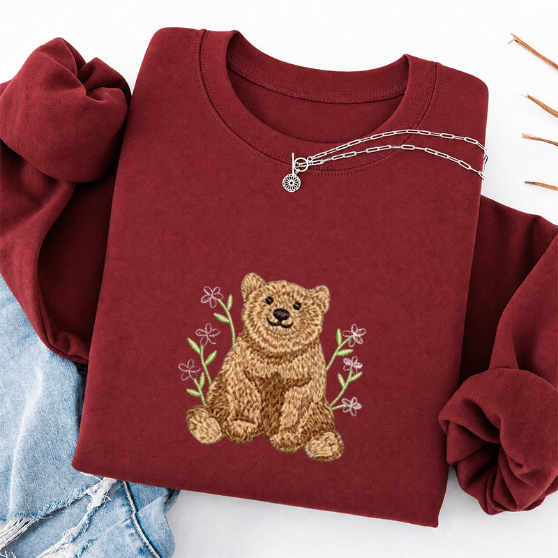 Embroidered Floral Bear Classic Crewneck Sweatshirt