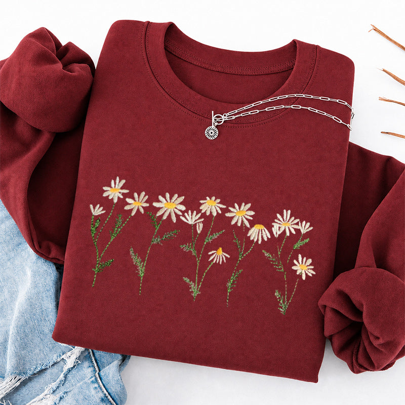 Embroidered Daisy Classic Crewneck Sweatshirt