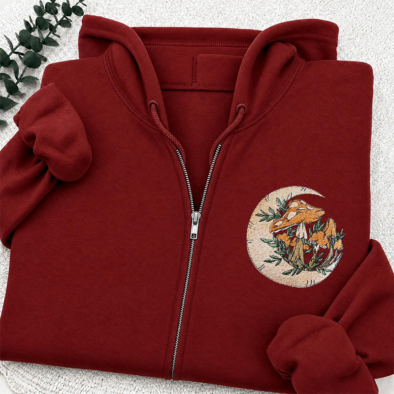 Embroidered Mushroom Moon Classic Adult Unisex Full Zip Hoodie