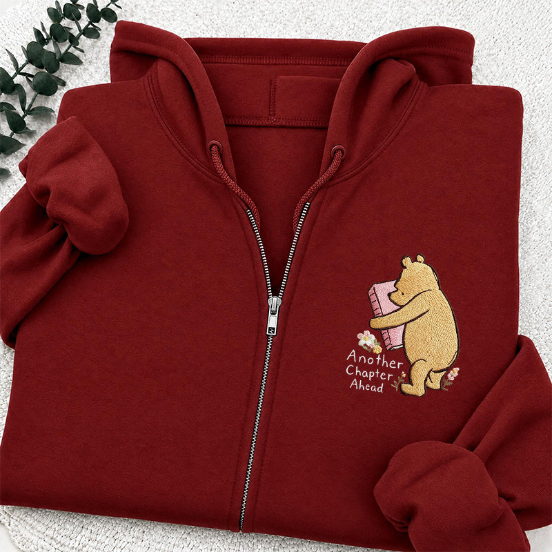 Embroidered Reading Bear Another Chapter Classic Adult Unisex Full Zip Hoodie