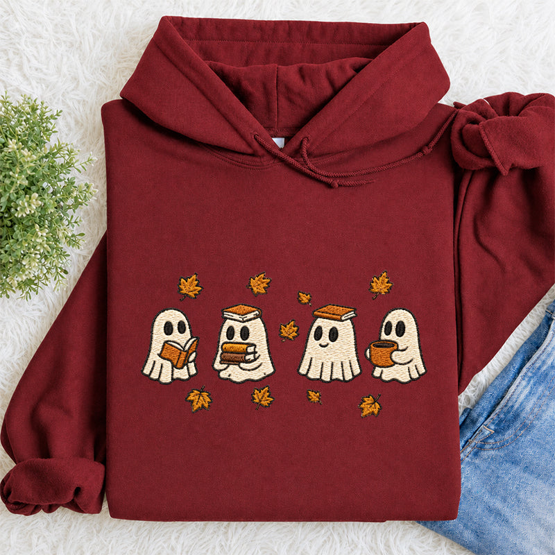 Embroidered Autumn Bookish Ghost Classic Adult Unisex Hoodie
