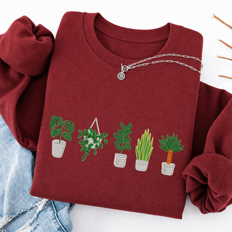 Embroidered Houseplant Classic Crewneck Sweatshirt