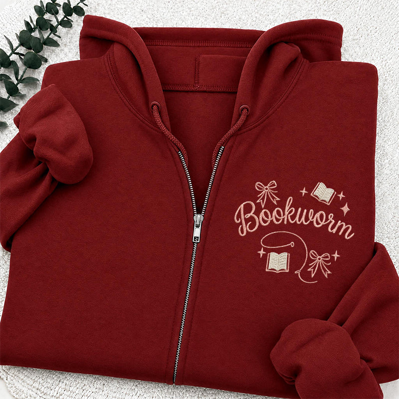 Embroidered Funny Bookworm Classic Full Zip Hoodie