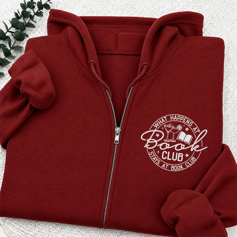 Embroidered Funny Book Club Classic Full Zip Hoodie