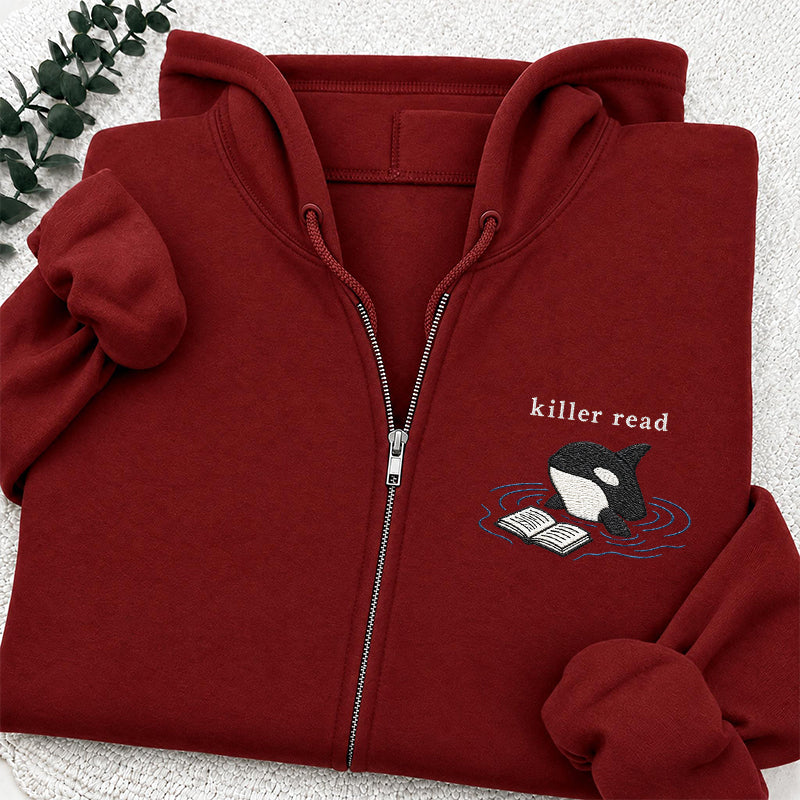 Embroidered Killer Read Orca Classic Full Zip Hoodie