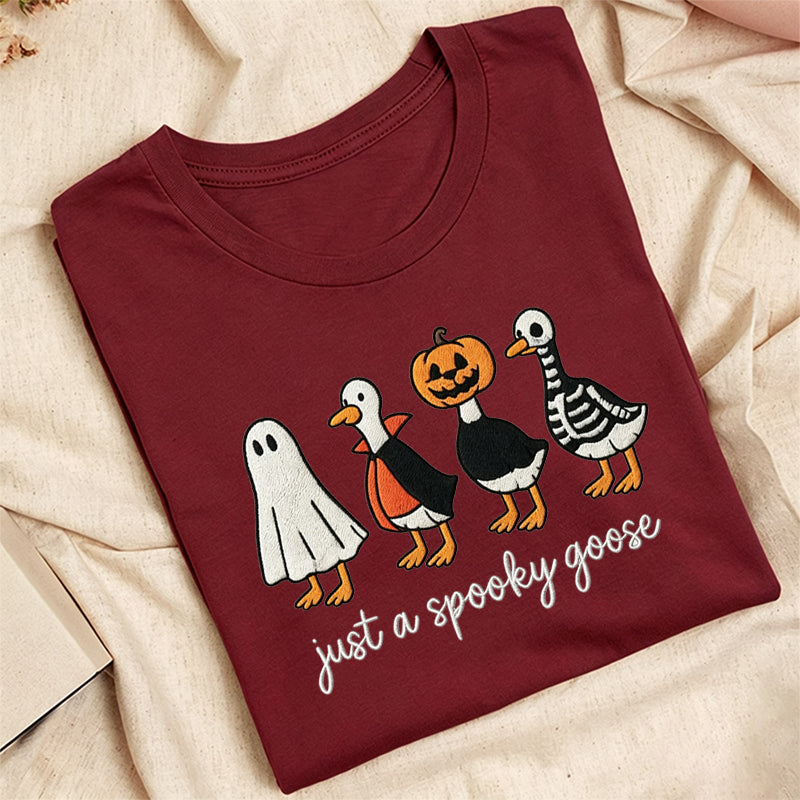 Embroidered Just A Spooky Goose Classic Adult Unisex Crew Neck T-Shirt
