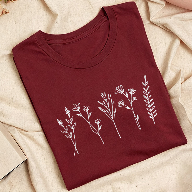 Embroidered Cute Wildflower Classic Adult Unisex Crew Neck T-Shirt