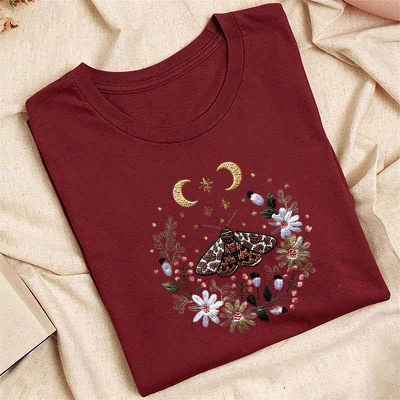 Embroidered Cottagecore Moth Classic Adult Unisex Crew Neck T-Shirt