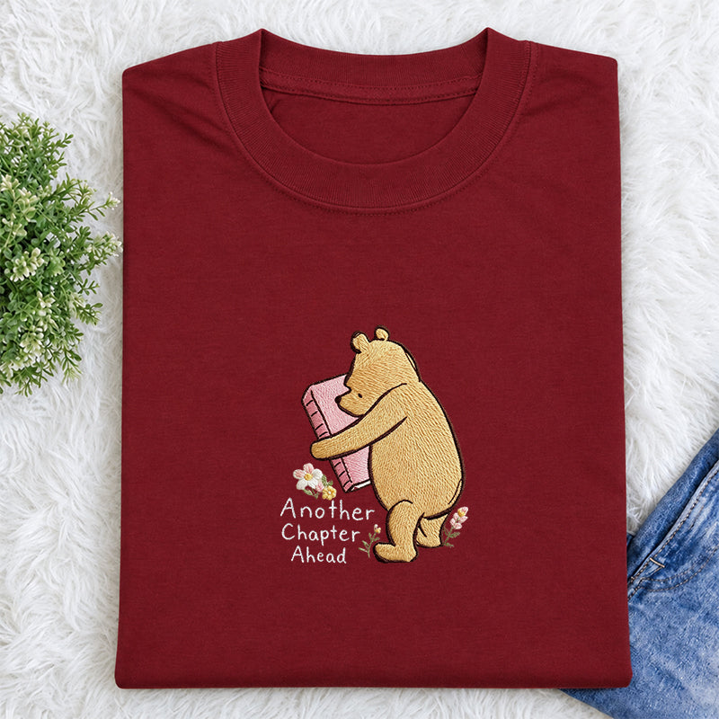 Embroidered Reading Bear Another Chapter Classic Crew Neck T-Shirt