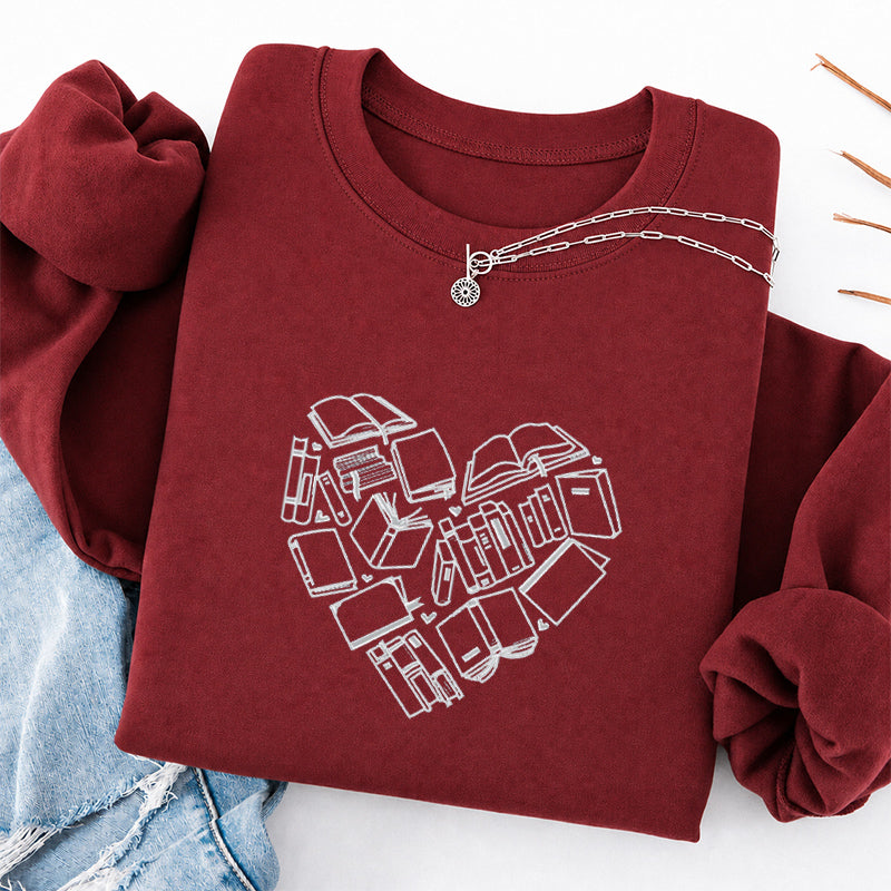 Embroidered Book Heart Classic Crewneck Sweatshirt