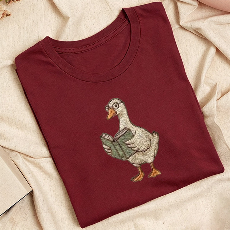 Embroidered Reading Goose Classic Adult Unisex Crew Neck T-Shirt