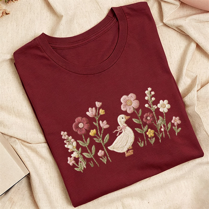 Embroidered Silly Goose Wildflower Classic Adult Unisex Crew Neck T-Shirt
