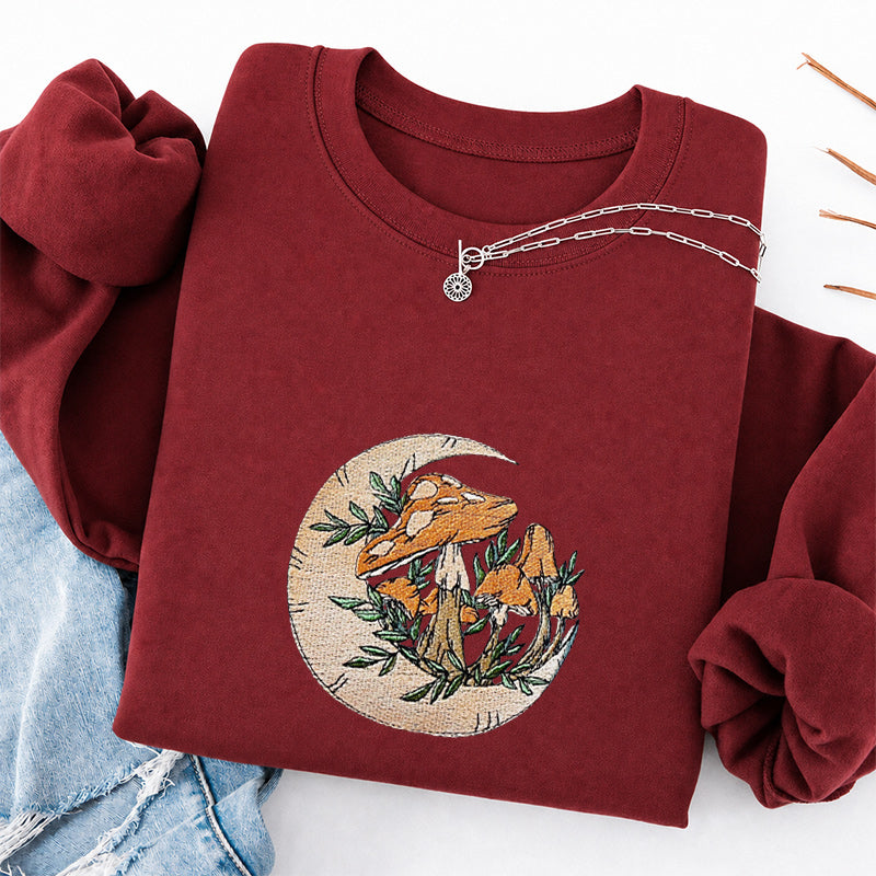 Embroidered Mushroom Moon Classic Crewneck Sweatshirt