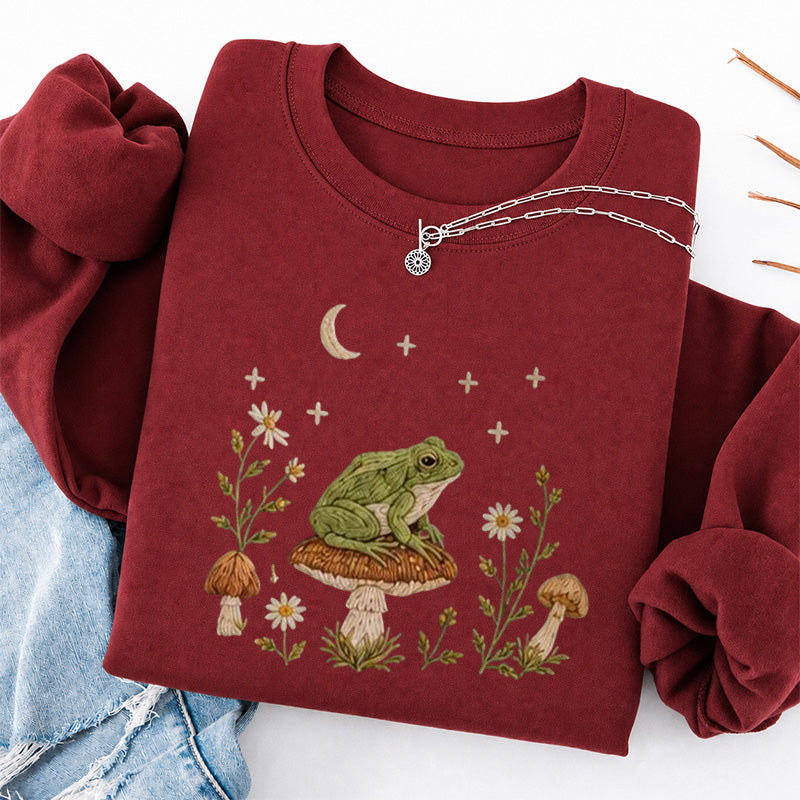 Embroidered Frog Mushroom Classic Crewneck Sweatshirt