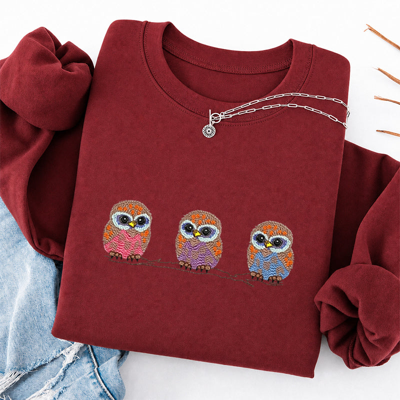 Embroidered Cute Owl Classic Crewneck Sweatshirt