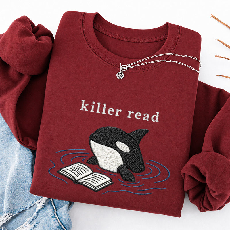 Embroidered Killer Read Orca Classic Crewneck Sweatshirt