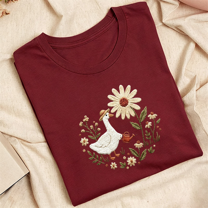 Embroidered Goose Garden Classic Adult Unisex Crew Neck T-Shirt