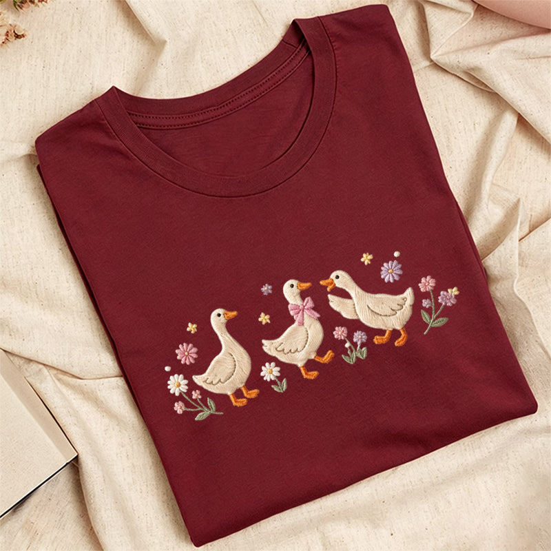 Embroidered Floral Goose Classic Adult Unisex Crew Neck T-Shirt