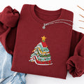 Embroidered Book Christmas Tree Classic Crewneck Sweatshirt