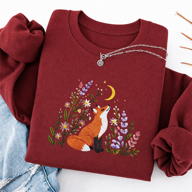 Embroidered Fox Wildflower Classic Crewneck Sweatshirt