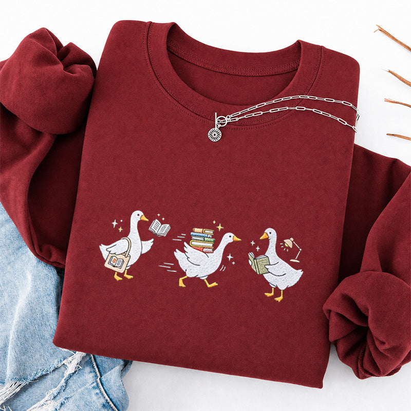 Embroidered Bookish Goose Classic Crewneck Sweatshirt