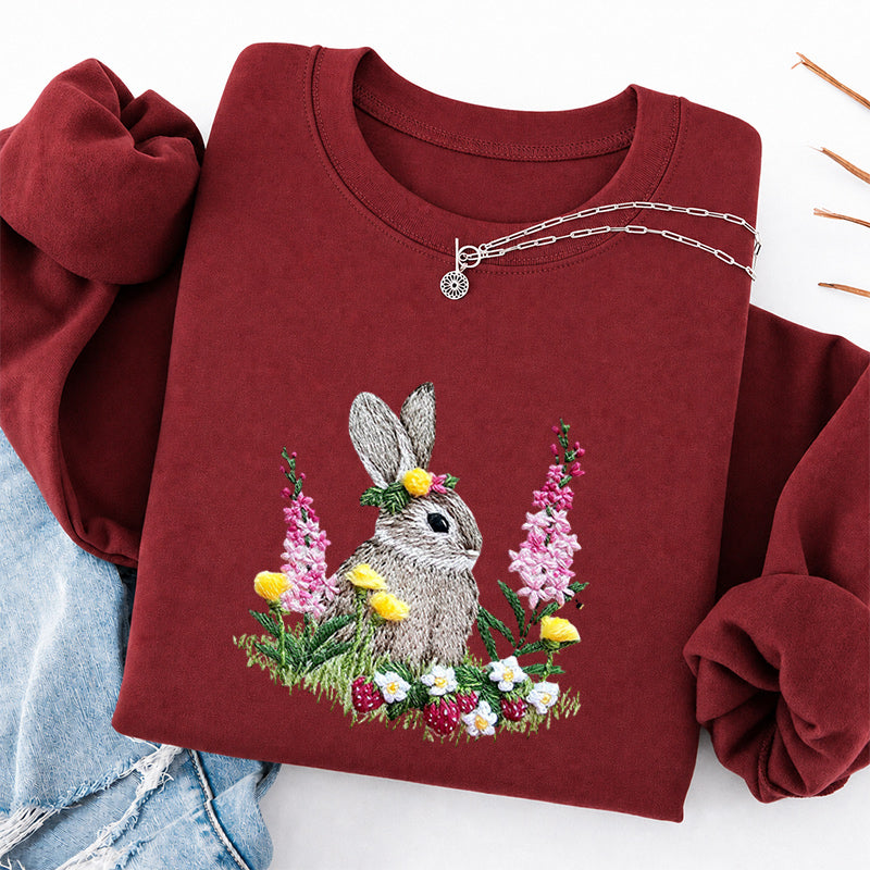 Embroidered Rabbit and Strawberries Classic Crewneck Sweatshirt