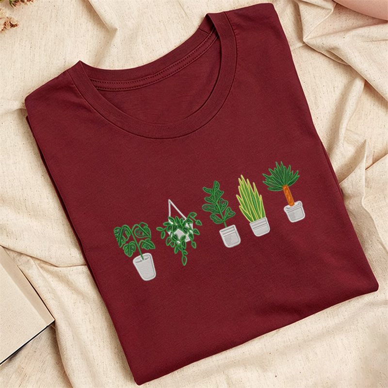 Embroidered Houseplant Classic Adult Unisex Crew Neck T-Shirt