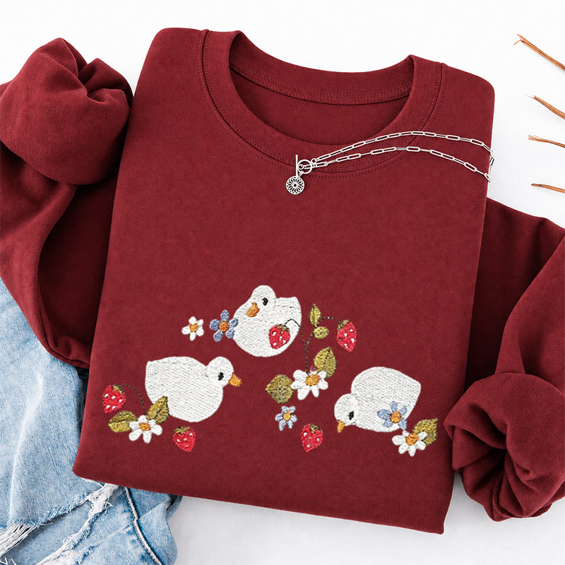 Embroidered Strawberry Duck Classic Crewneck Sweatshirt