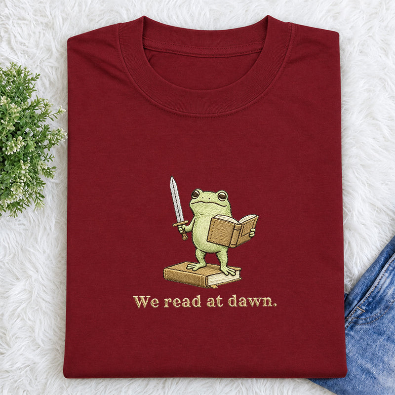 Embroidered We Read At Dawn Frog Classic Crew Neck T-Shirt