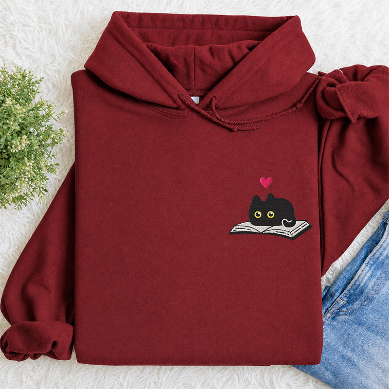 Embroidered Black Cat and Book Classic Adult Unisex Hoodie